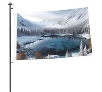 Drapeau de scène hivernale des montagnes enneigées 61 x 91 cm avec impression double face pour l'extérieur, les vacances, bannière cadeau avec œillets, toile de fond pour photo pour décoration