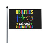 Drapeau de sensibilisation à l'autisme Les capacités l'emportent sur les handicaps Drapeau pour chambre d'adolescent Drapeaux esthétiques double face Bannière extérieure pour fête 3x5 pieds, Les capac
