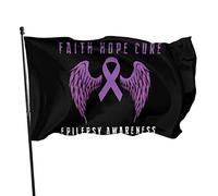 Drapeau de sensibilisation à l'épilepsie Faith Hope Love 3 x 5 pieds avec deux œillets en laiton, double couture, couleurs vives, anti-décoloration