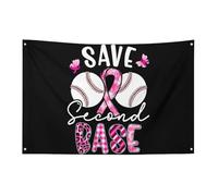 Drapeau de sensibilisation au baseball à ruban rose Save Second Base, bannière de jardin de 90 x 150 cm avec 4 trous, décoration intérieure et extérieure pour la maison