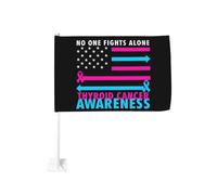 Drapeau de sensibilisation au cancer de la thyroïde « Personne ne combat seul » avec pince à fenêtre pour voiture, décoration de protection solaire, bannière double face 30 x 45 cm pour camion
