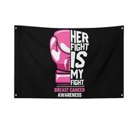 Drapeau de sensibilisation au cancer du sein avec de boxe rose « Her Fight Is My Fight » (91 x 152 cm) - Bannière de jardin avec 4 trous - Décoration intérieure et extérieure