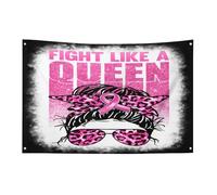 Drapeau de sensibilisation au cancer du sein avec ruban rose Fight Like A Queen, bannière de jardin de 90 x 150 cm avec 4 trous, décoration intérieure et extérieure pour la maison