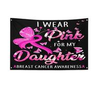 Drapeau de sensibilisation au cancer du sein « Je porte du rose pour ma fille » 90 x 150 cm Bannière de jardin avec 4 trous Décoration intérieure et extérieure pour la maison