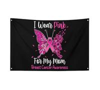 Drapeau de sensibilisation au cancer du sein « Je porte du rose pour ma mère » 90 x 150 cm, bannière de jardin avec 4 trous, décoration intérieure et extérieure pour la maison