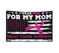 Drapeau de sensibilisation au cancer du sein « Je porte du rose pour ma mère » 90 x 150 cm, bannière de jardin avec 4 trous, décoration intérieure et extérieure pour la maison