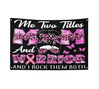 Drapeau de sensibilisation au cancer du sein « Moi, deux titres, maman et guerrière » 90 x 150 cm, bannière de jardin avec 4 trous, décoration intérieure et extérieure pour la maison