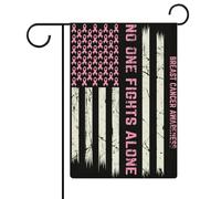Drapeau de sensibilisation au cancer du sein « Personne ne se bat seul » Drapeaux de jardin Drapeau double face Drapeaux de vacances pour décoration extérieure 12,6 x 18,5 pouces
