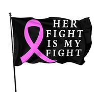 Drapeau de sensibilisation au cancer du sein « Son combat est mon combat » 3 x 5 pieds avec deux œillets en laiton, double couture, couleurs vives, anti-décoloration