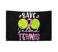 Drapeau de sensibilisation au ruban rose Save Second Tennis 3 x 5 pieds Bannière de jardin avec 4 trous Décoration intérieure et extérieure pour la maison