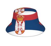 Drapeau de Serbie Chapeau Seau Double Face Respirant Léger Tridimensionnel pour Plage Camping Randonnée Pêche Noir