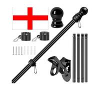 Drapeau de St Georges avec mât, grand drapeau de St George avec mât mural de 0,9 m, kit de montage x 1,5 m, avec drapeaux d'Angleterre