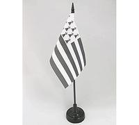 AZ FLAG - Drapeau De Table Bretagne - 15x10 cm - Mini Drapeau Breton De Bureau 100% Polyester Avec Hampe De 25cm Et Socle En Plastique Noir