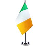 Drapeau de table irlandais avec support en acier inoxydable résistant pour vétéran, bureau, maison, conférence internationale, fête sur le thème irlandais, décorations de vacances