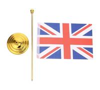 Drapeau de Table Patriotique Britannique avec Base Dorée et Tige | Polyester et Fer, Montage Rapide, Facile à Nettoyer, pour Réunions Urgentes et Célébrations Festives