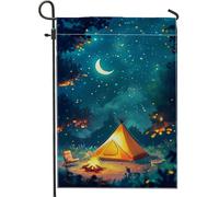 Drapeau de tente de camping, ciel nocturne, lune, étoile, décoration extérieure, drapeau double face en toile de jute pour décoration de pelouse d'été, 30,5 x 45,7 cm