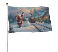 Drapeau de train de Noël Père Noël avec bonhomme de neige, 9,6 x 1,5 m, bannière décorative pour cour, porche, pelouse, ferme