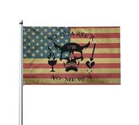 Drapeau de Vacances 90X150cm, Crâne de pirate américain Barbe Noire No Quarter 1718 Décoratifs Drapeaux avec œillets Bannière Extérieure pour Fête Intérieur Jardin