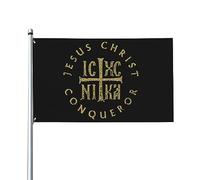 Drapeau de Vacances 90X150cm, Croix Icxc Nika Christianisme orthodoxe Jésus-Christ Résistants aux Intempéries Drapeaux Double Couture Flags pour Anniversaire Bar manif