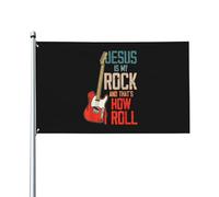 Drapeau de Vacances 90X150cm, Jésus est mon rocher et c'est comme ça que je roule dans le christianisme Renforcé Drapeaux Couleurs Vives Flags pour Bar Balcon Jardin