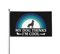 Drapeau de Vacances 90X150cm, Mon chien pense que je suis un chien de berger allemand cool avec œillets Drapeaux Résistant à la Décoloration Bruant pour Extérieur Balcon Anniversaire