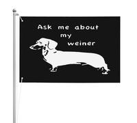 Drapeau de Vacances 90X150cm, Posez-moi des questions sur mon chien saucisse Personnalisé Drapeau Pirate avec œillets Suspendus Fanion pour Maison Restaurant Décorations