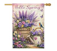 Drapeau De Vacances Arrosoir À Oiseaux Fleuri Printanier Drapeaux Double Couture Résistants Aux Intempéries Bannière Extérieure Pour Intérieur Manif Maison 70X102Cm