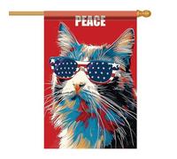 Drapeau De Vacances Chat De La Paix, Lunettes De Soleil Cool, Chaton Américain Drapeaux Couleurs Vives Double Couture Suspendus Fanion Pour Décorations Extérieur Manif 70X102Cm