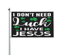 Drapeau De Vacances Couleurs Vives Drapeaux Je N'Ai Pas Besoin De Chance, J'Ai Jésus Shamrock Résistants Aux Intempéries Bruant Pour Bar Jardin Intérieur 90X150Cm