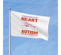 Drapeau De Vacances Couleurs Vives Drapeaux Un Gros Morceau De Mon Cœur L'Autisme Et C'Est Mon Frère Personnalisé Bannière Extérieure Pour Balcon Manif Bar 90X150Cm