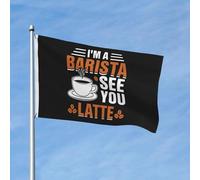 Drapeau De Vacances Double Couture Drapeaux Café, Je Te Vois Latte Avec Œillets Bruant Pour Décorations Balcon Maison 90X150Cm