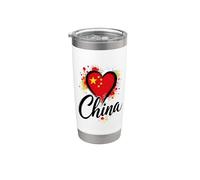 Drapeau de vacances en forme de cœur avec inscription « I Love China » Gobelet isotherme en acier inoxydable double paroi
