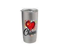 Drapeau de vacances en forme de cœur avec inscription « I Love China » Gobelet isotherme en acier inoxydable double paroi