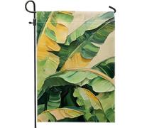 Drapeau De Vacances Feuilles De Bananier Tropicales, Feuilles De Palmier Vertes, Thème Nature Estivale Drapeaux Renforcé Avec Œillets Bunting Pour Balcon Décorations Jardin 70X102Cm