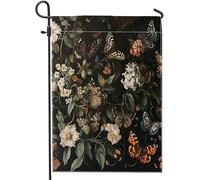 Drapeau de Vacances Fleur Papillon Vintage Rustique Pétale Gothique Fleur Sauvage Vert Personnalisé Bannière Extérieure Couleurs Vives Drapeau de Pirate pour Restaurant manif 30x45cm