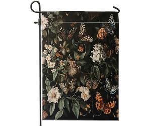 Drapeau de Vacances Fleur Papillon Vintage Rustique Pétale Gothique Fleur Sauvage Vert Personnalisé Bannière Extérieure Couleurs Vives Drapeau de Pirate pour Restaurant manif 30x45cm