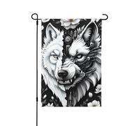 Drapeau de vacances foncé avec loup et engrenages - Bannière imprimée double face - Décorations extérieures pour toutes les saisons - 71,1 x 101,6 cm