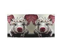 Drapeau de vacances imprimé cochon fleuri, bannière colorée idéale pour les bars de jardin et les réunions entre amis