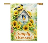 Drapeau De Vacances Oiseau Printemps Nature Tournesol Oiseau Printemps Jaune Drapeaux Renforcé Double Couture Bunting Pour Bar Manif Balcon 70X102Cm