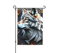 Drapeau de vacances orné de loup avec engrenages sur gris - Bannière imprimée double face - Décorations de vacances extérieures - 71,1 x 101,6 cm