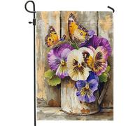 Drapeau de Vacances Pensée de printemps, fleur de ferme, papillon des bois avec œillets Bannière Extérieure Double Couture Drapeau Pirate pour Maison Restaurant 30x45cm