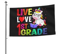 Drapeau De Vacances Résistants Aux Intempéries Drapeaux Premier Jour D'École Live Love 1Re Année Double Couture Bannière Extérieure Pour Maison Fête Anniversaire 90X150Cm