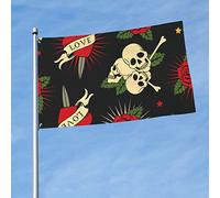 Drapeau De Vacances Résistants Aux Intempéries, Rose, Cœur Et Crâne Double Couture Bannière Extérieure Pour Bar Balcon Drapeaux 90X150Cm