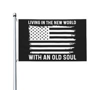 Drapeau de vie dans le nouveau monde avec une vieille âme 3 x 5, drapeaux uniques double face pour décoration murale pour cour 0,9 x 1,5 m, tapisserie de vie dans le nouveau monde avec une vieille âme