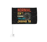 Drapeau de voiture 12x18 "La normale ne revient pas, Jésus est Apocalypse 14" Drapeaux de voiture pour fenêtres Décoration de fenêtre de voiture, drapeaux de fenêtre de voiture imperméables Drapeau à