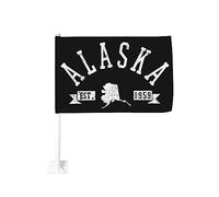 Drapeau de voiture 12x18 pouces Alaska Est. 1959 Carte de l'État Souvenir Cadeau de fenêtre double face antidécoloration imper