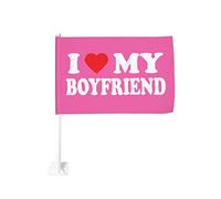 Drapeau de voiture 12x18 pouces I Heart My Boyfriend I Love My Boyfriend de fenêtre double face anti-décoloration étanche (sans