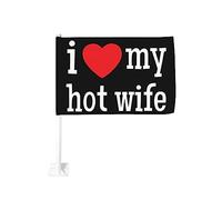 Drapeau de voiture 12x18 pouces I Heart my Hot Wife I Love My Hot Wife de fenêtre double face anti-décoloration imperméables (