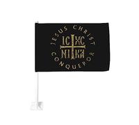 Drapeau de voiture 12x18 pouces Icxc Nika Cross Drapeau de voiture chrétien orthodoxe Jésus-Christ Clip de fenêtre double face anti-décoloration imper