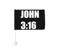 Drapeau de voiture 12x18 pouces Jean 3:16 Croyant-Christien Drapeau de voiture double face à pince pour fenêtre Drapeau résistant à la décoloration Drapeau de fenêtre étanche (sans mât)